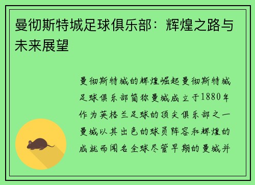 曼彻斯特城足球俱乐部：辉煌之路与未来展望